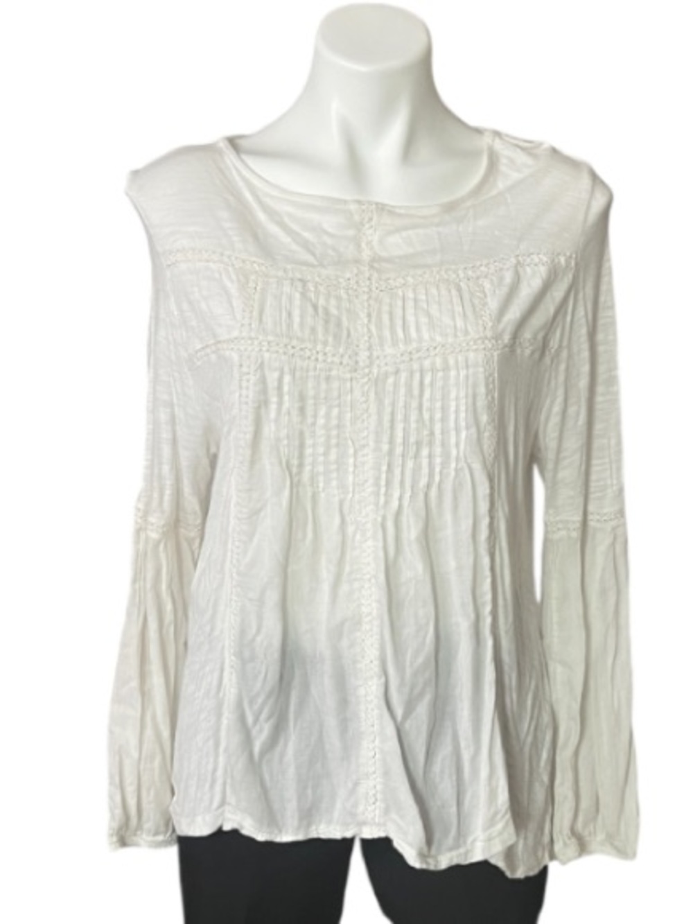 Sundance White Boho Peasant Top Crochet Trim Keyhole Back XL